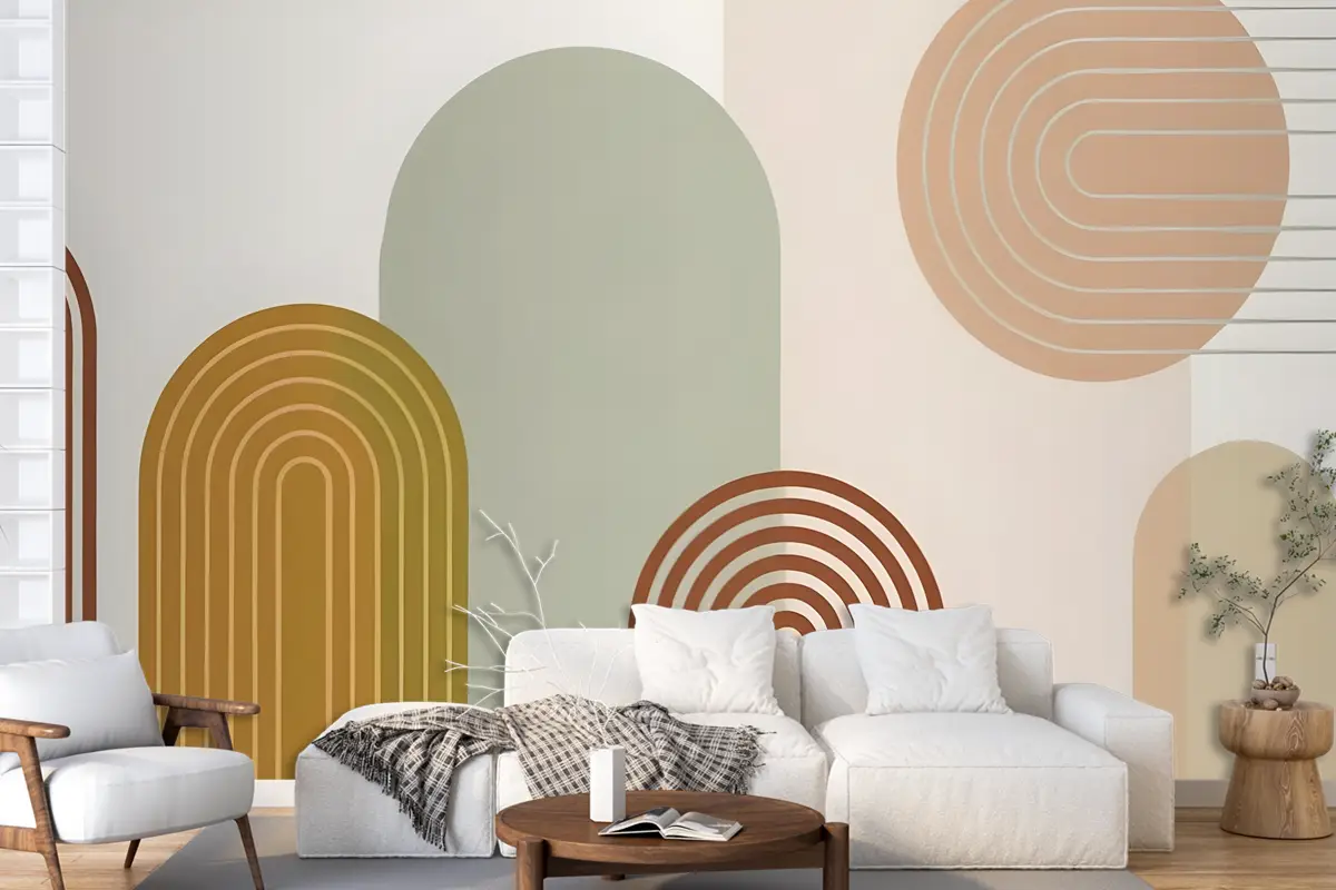 Toprak Tonlarında Soyut Geometrik Şekiller Oturma Odası Salon Duvar Kağıdı