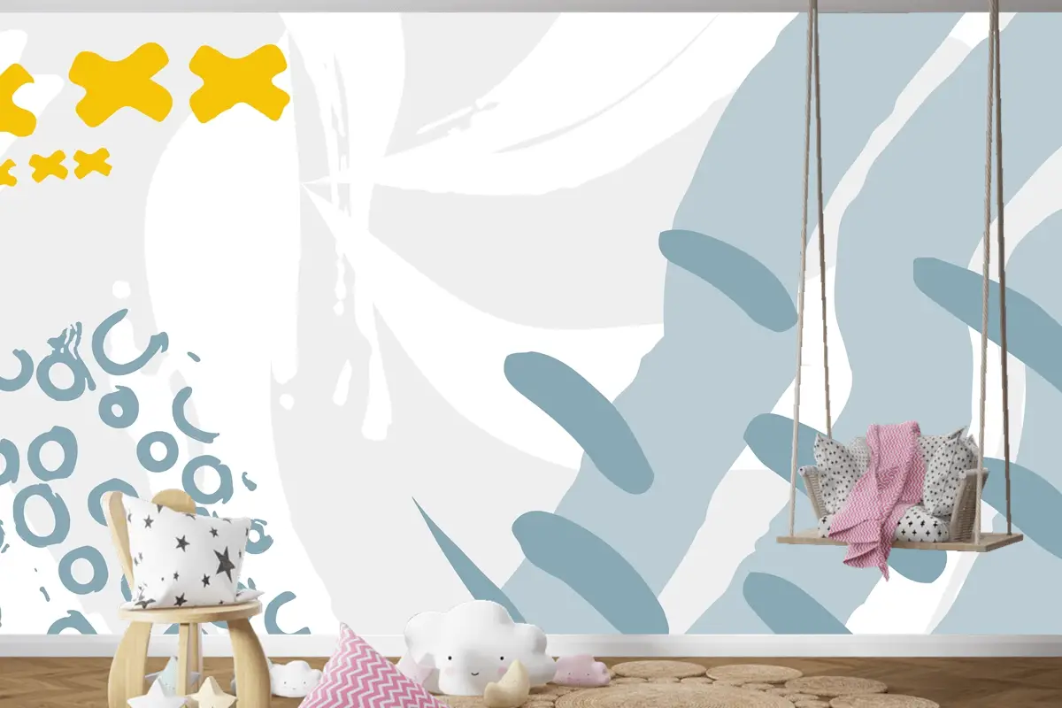 Renkli Tasarımlı Soyut Şekil Renk Sıçrama Çocuk Odası Duvar Kağıdı 