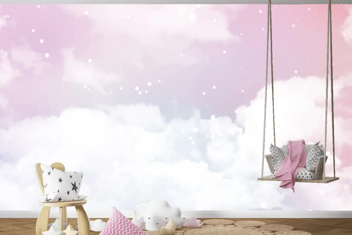 Şekerli Pamuk Şeker Bulutlu Soyut Gökyüzü Tasarım Çocuk Odası Duvar Kağıdı