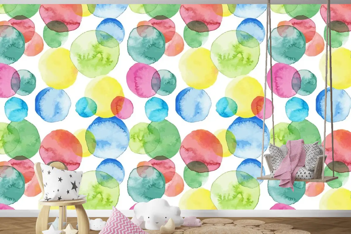 Soyut Suluboya Desen Tasarım Çocuk Odası Duvar Kağıdı 