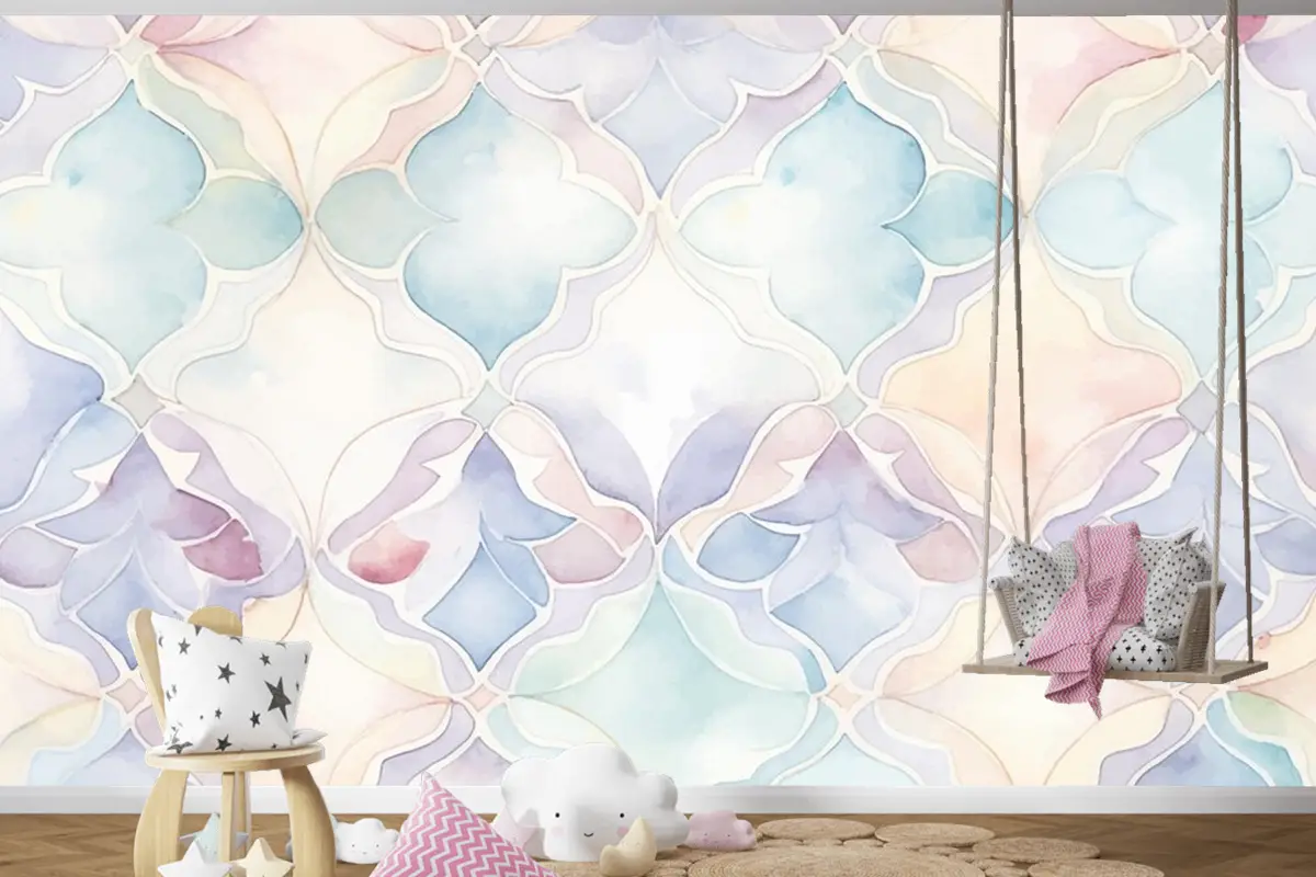 Soyut Suluboya Desenli Çocuk Odası Duvar Kağıdı 