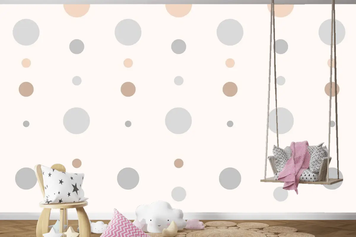 Krem Çocuk Odası Duvar Kağıdı Duvarında Estetik Puantiyeli Desen