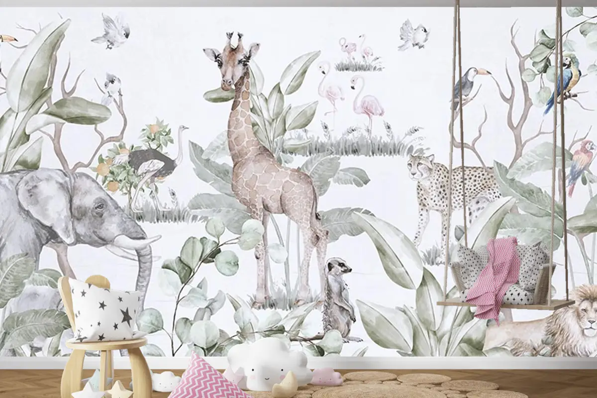 Ağaçlar Ve Yapraklar Arasında Sevimli Hayvanlar Duvar Kağıdı