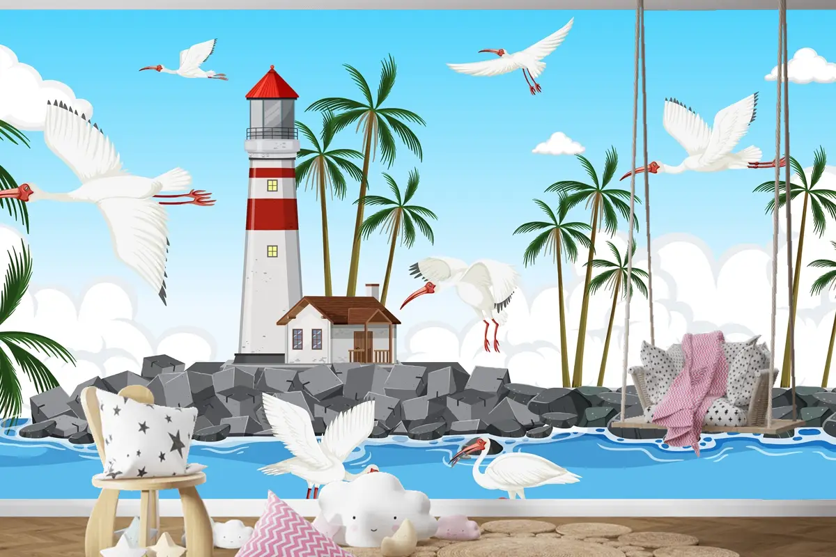 Sahilde Amerikan Beyaz Aynak Grubu Çocuk Odası Duvar Kağıdı