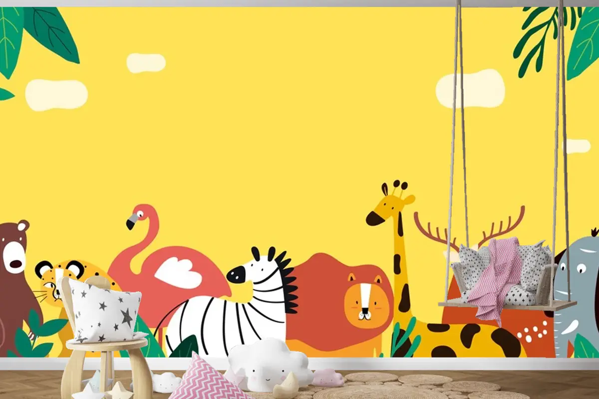 Hayvanlar Tema Şablonu Vektör Çocuk Odası Duvar Kağıdı 