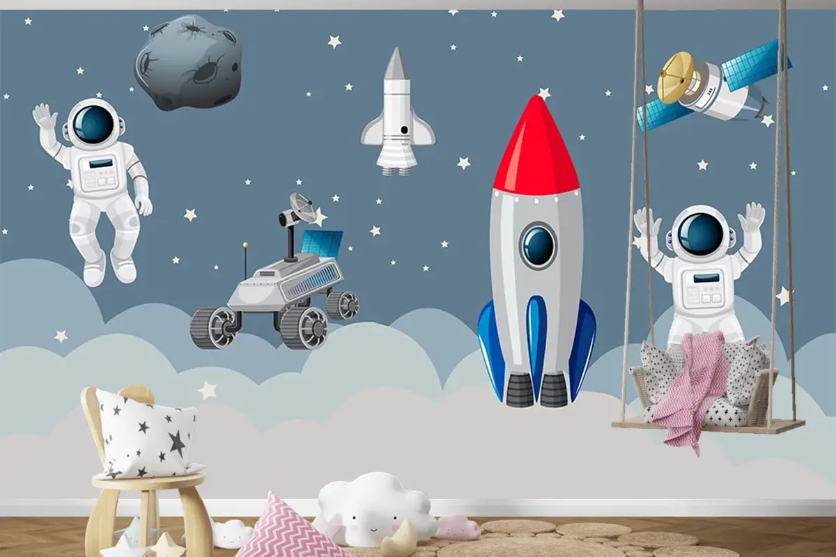 Astronotlar Ve Uzay Araçları Çocuk Odası Duvar Kağıdı