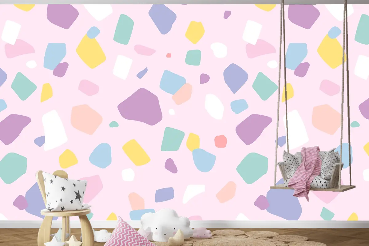 Arka Plan Dikişsiz Desen Vektör Sevimli Pastel Terrazzo Çocuk Odası Duvar Kağıdı