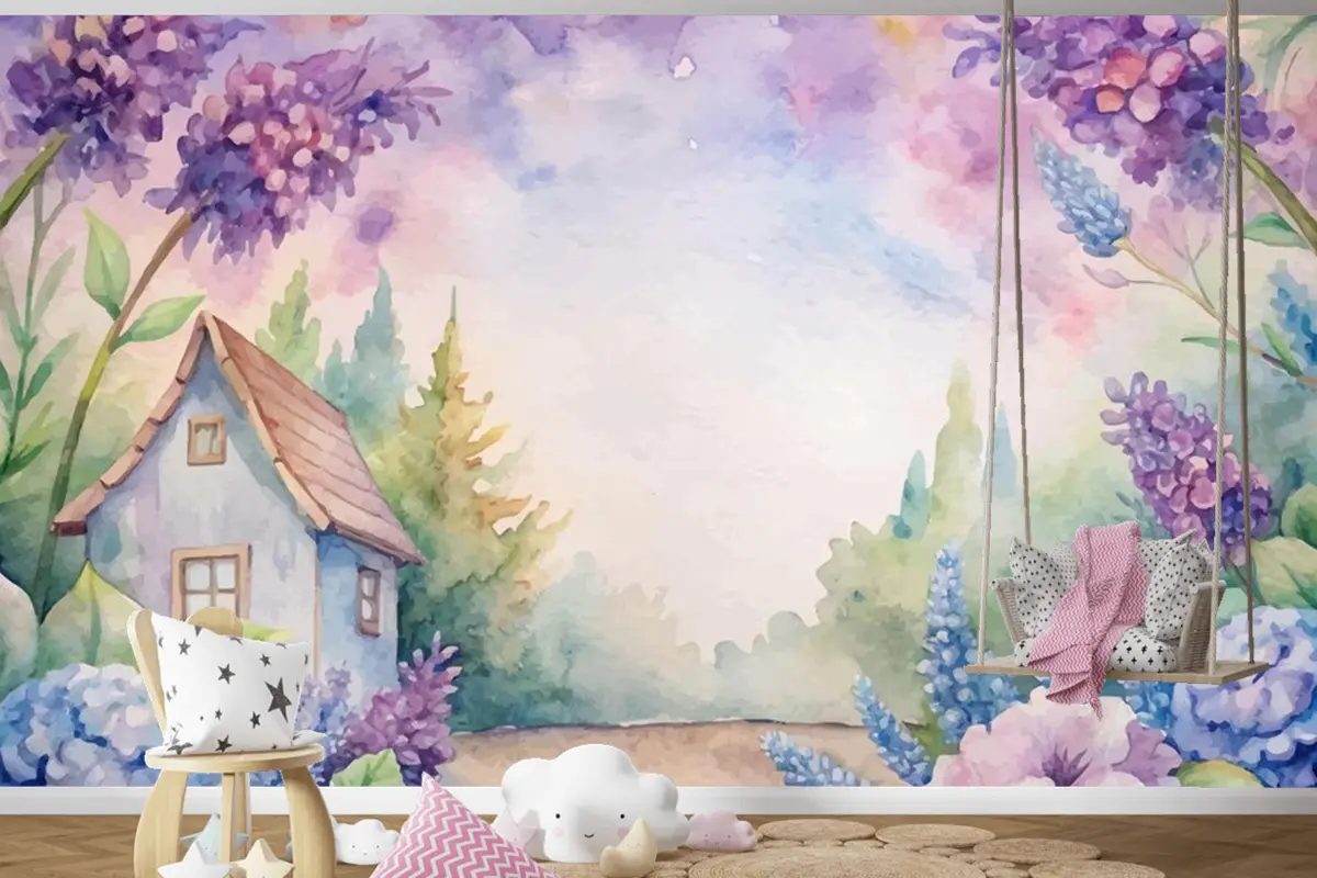 Güzel Rustik Çiçek Suluboya Arka Plan Çocuk Odası Duvar Kağıdı 