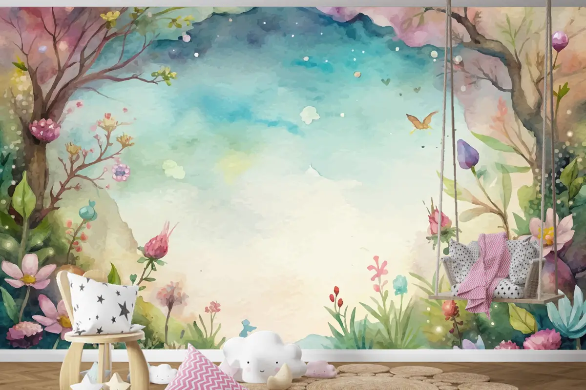 Güzel Bir Kır Çiçeği Suluboya Arka Plan Çocuk Odası Duvar Kağıdı