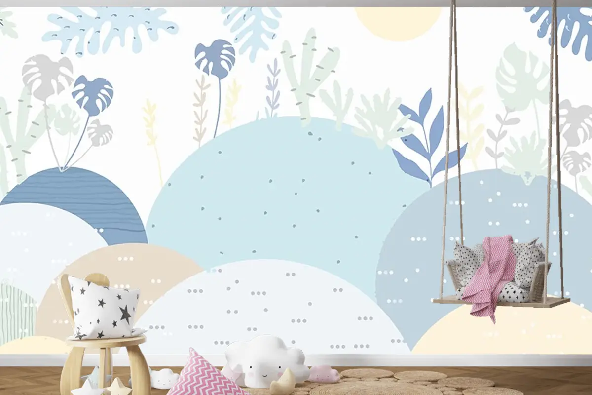 Bebek Odası Çocuk Duvar Kağıdı Soft Renk Dağlar