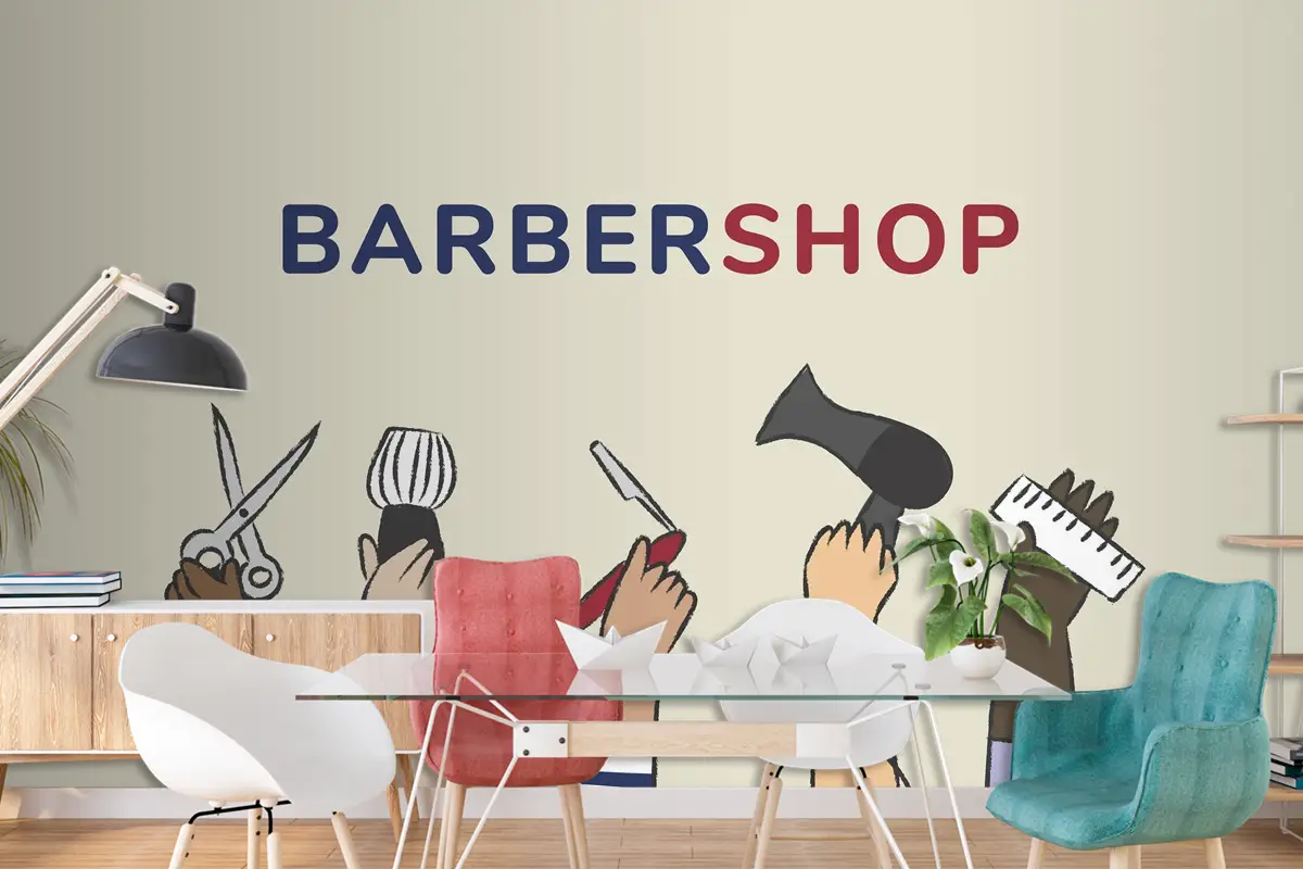 Berber Dükkanı Için Çizim Kuaför Duvar Kağıdı