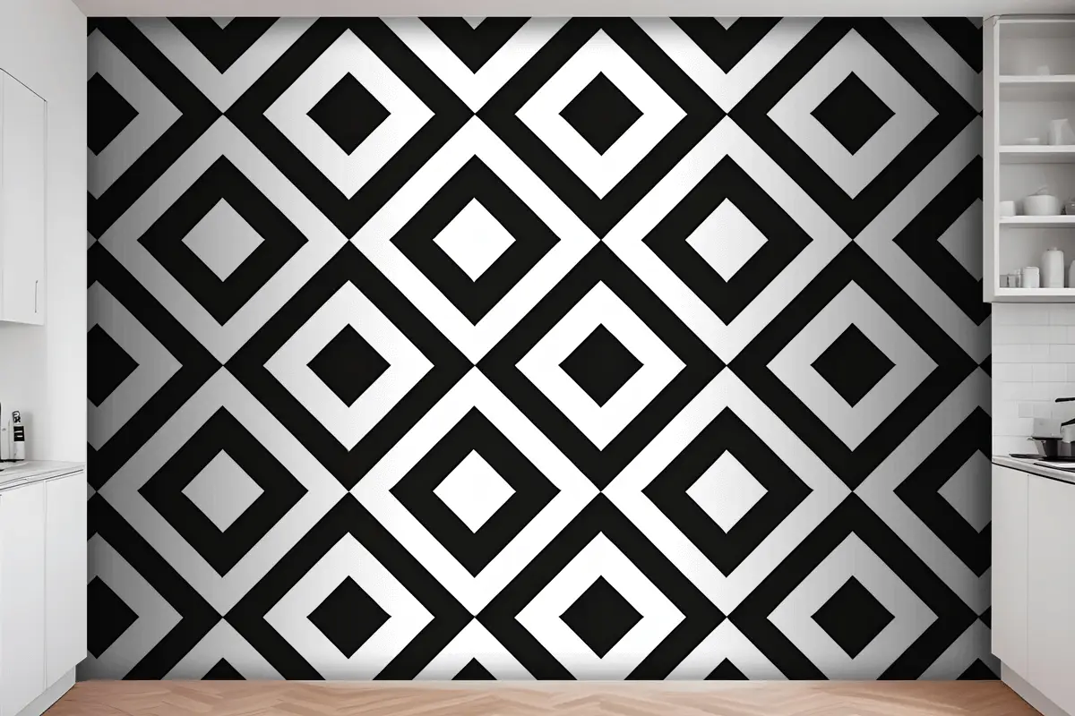 Siyah & Beyaz Elmas Desenli Mutfak Duvar Kağıdı