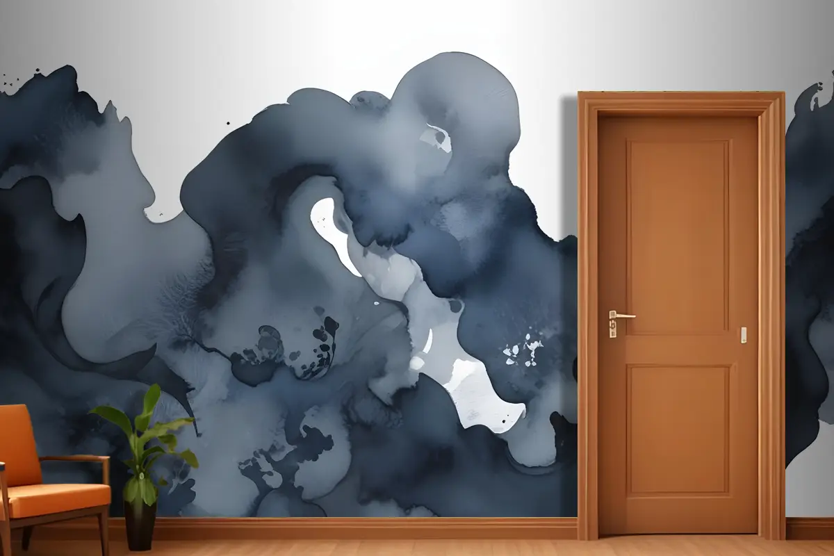 Mavi Moody Soyut Suluboya Resim Antre  Hol  Koridor Duvar Kağıdı