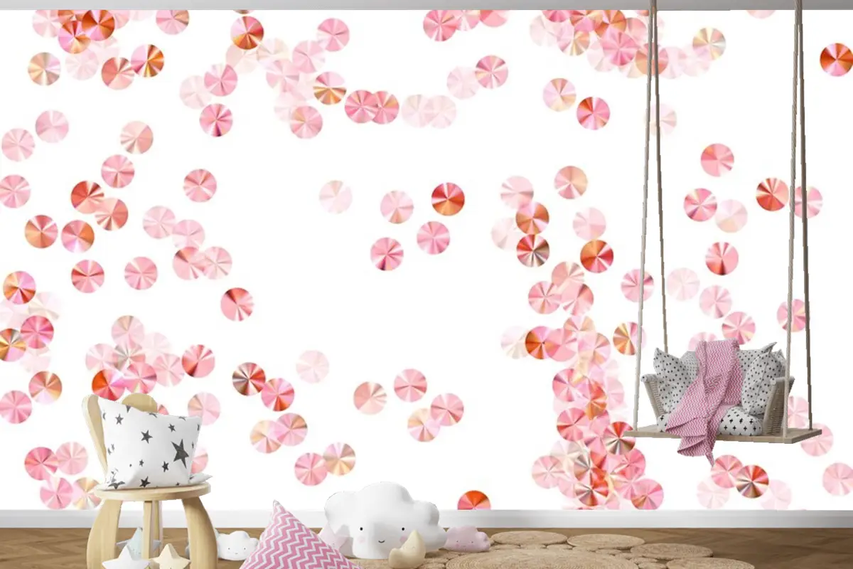 Allık Pembe Boncuk Konfeti Dağılım Vektör Kompozisyonu Ritmik Çocuk Odası Duvar Kağıdı