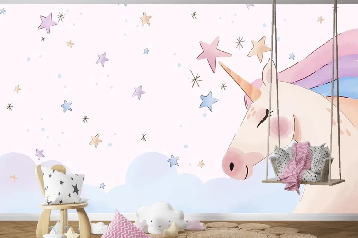 Boynuzlu At  Unicorn Çocuk Odası Duvar Kağıdı