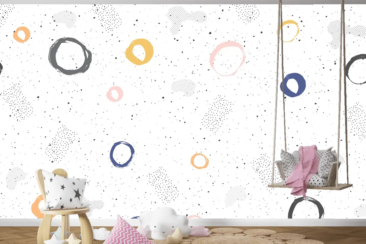 Fırça Dairesel Kontur Suluboya Çocuk Odası Duvar Kağıdı 