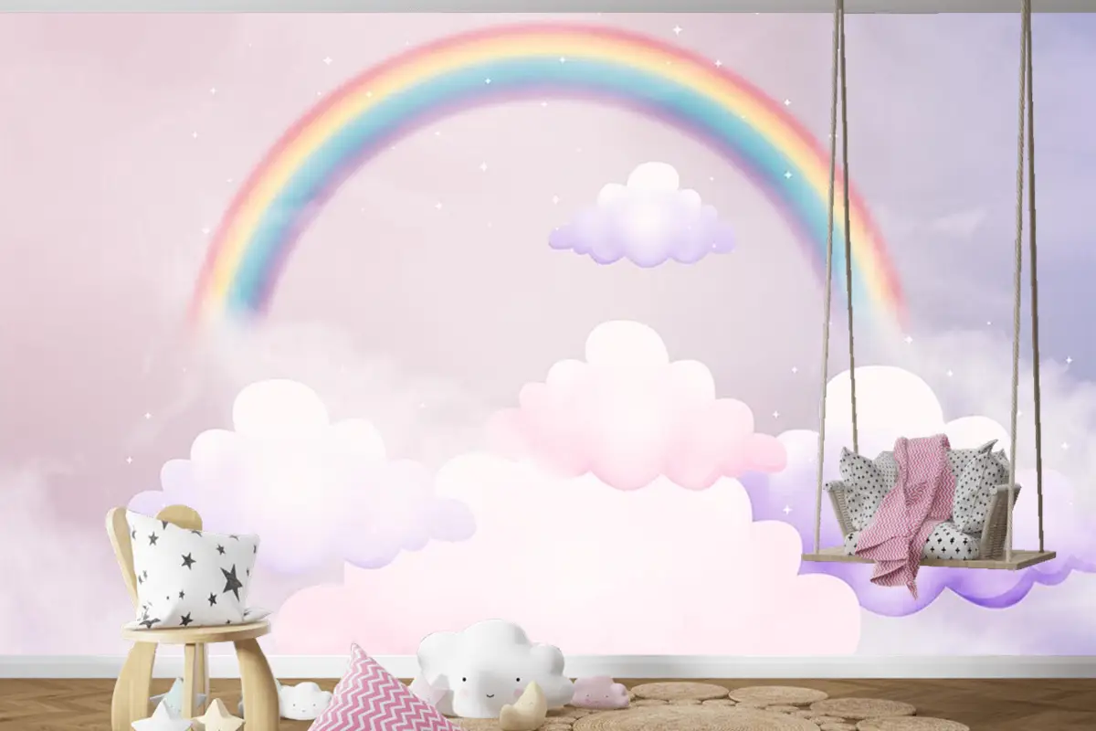 Bulutlar Ve Gökkuşağı Çocuk Odası Duvar Kağıdı