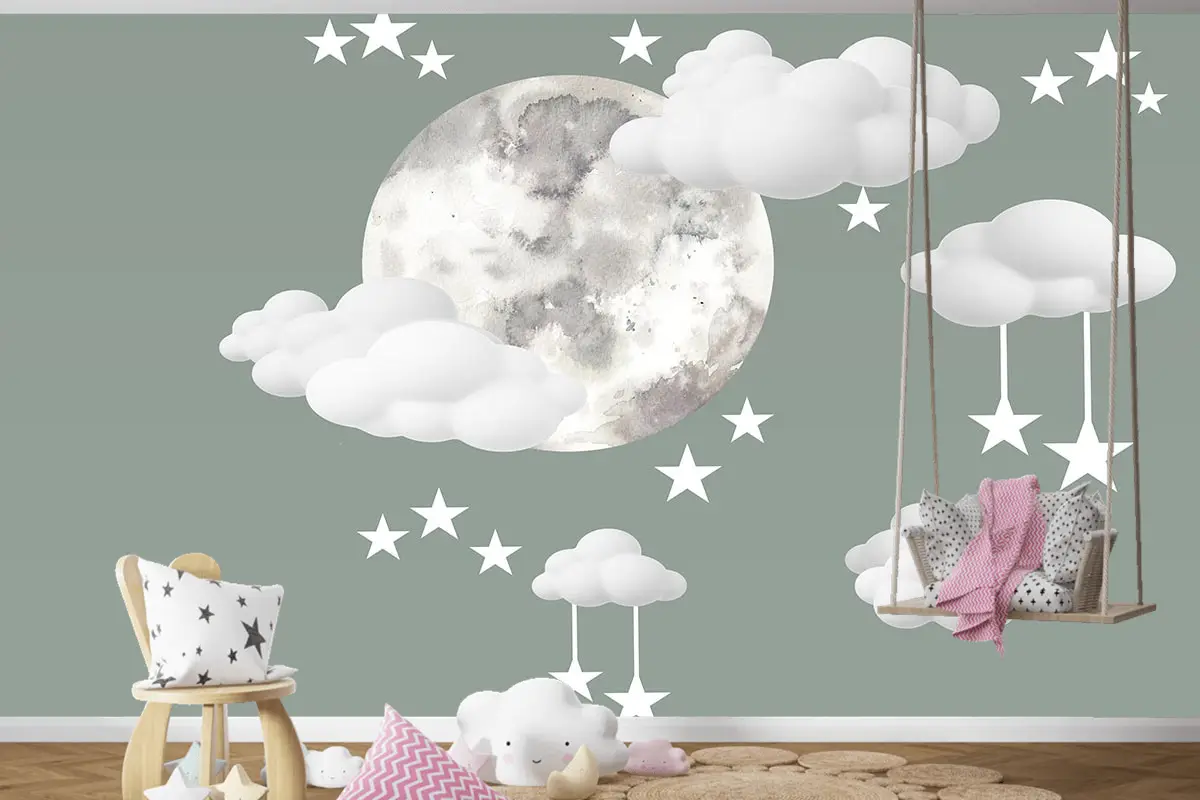 Çocuk Odası Bulutlu Bebek Odası Duvar Kağıdı