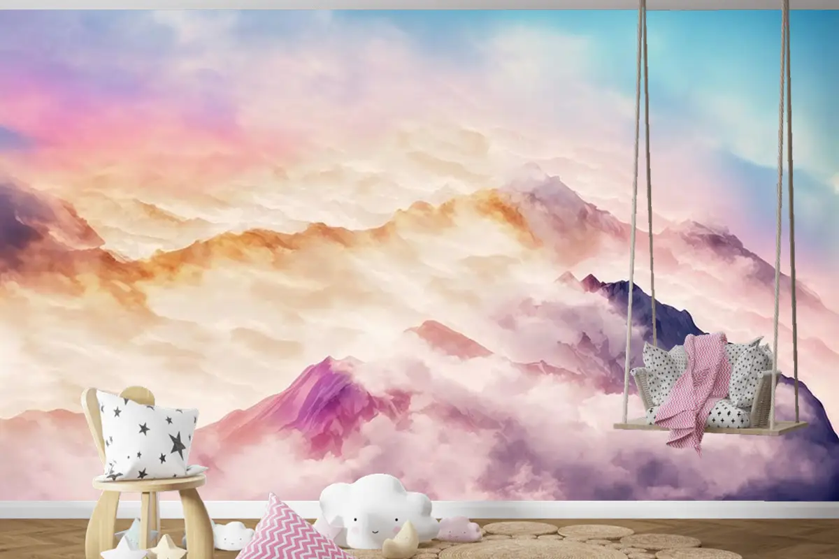 Çocuk Odası Duvar Kağıdı Bulutlar Ve Dağlar