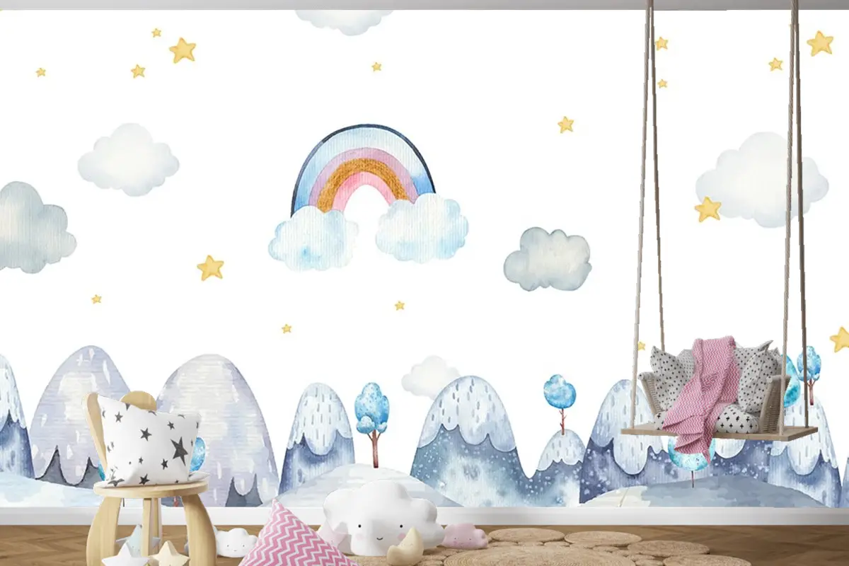 Çocuk Odası Duvar Kağıdı Dağlar Ve Ağaçlar