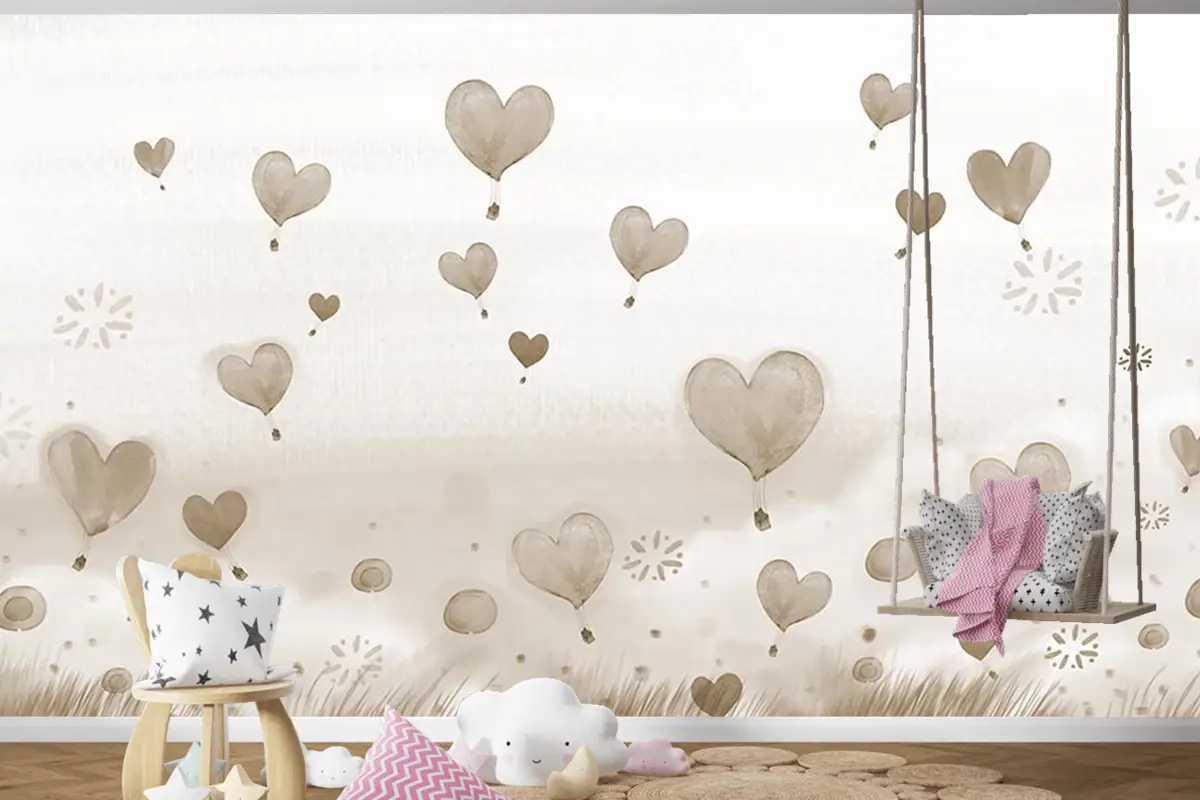 Krem Bej Balonlar Çocuk Odası Duvar Kağıdı
