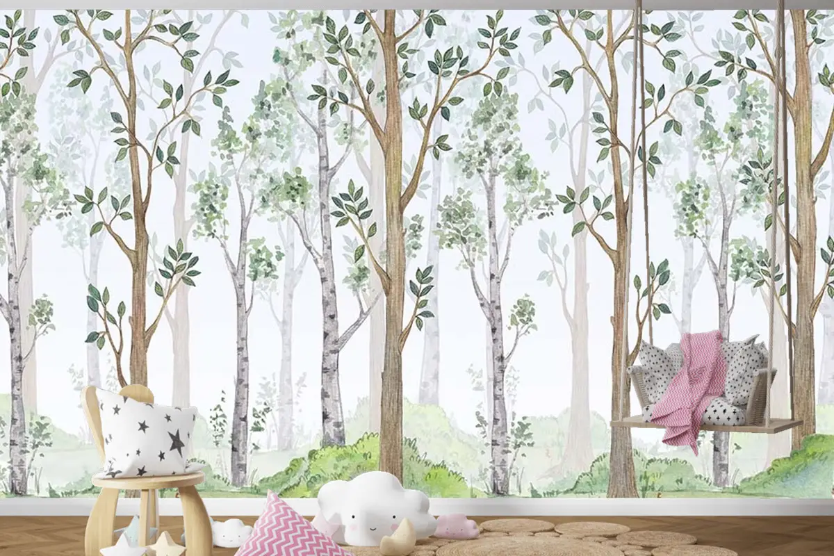 Çocuk Odası Duvar Kağıdı Orman Ağaç Manzarası