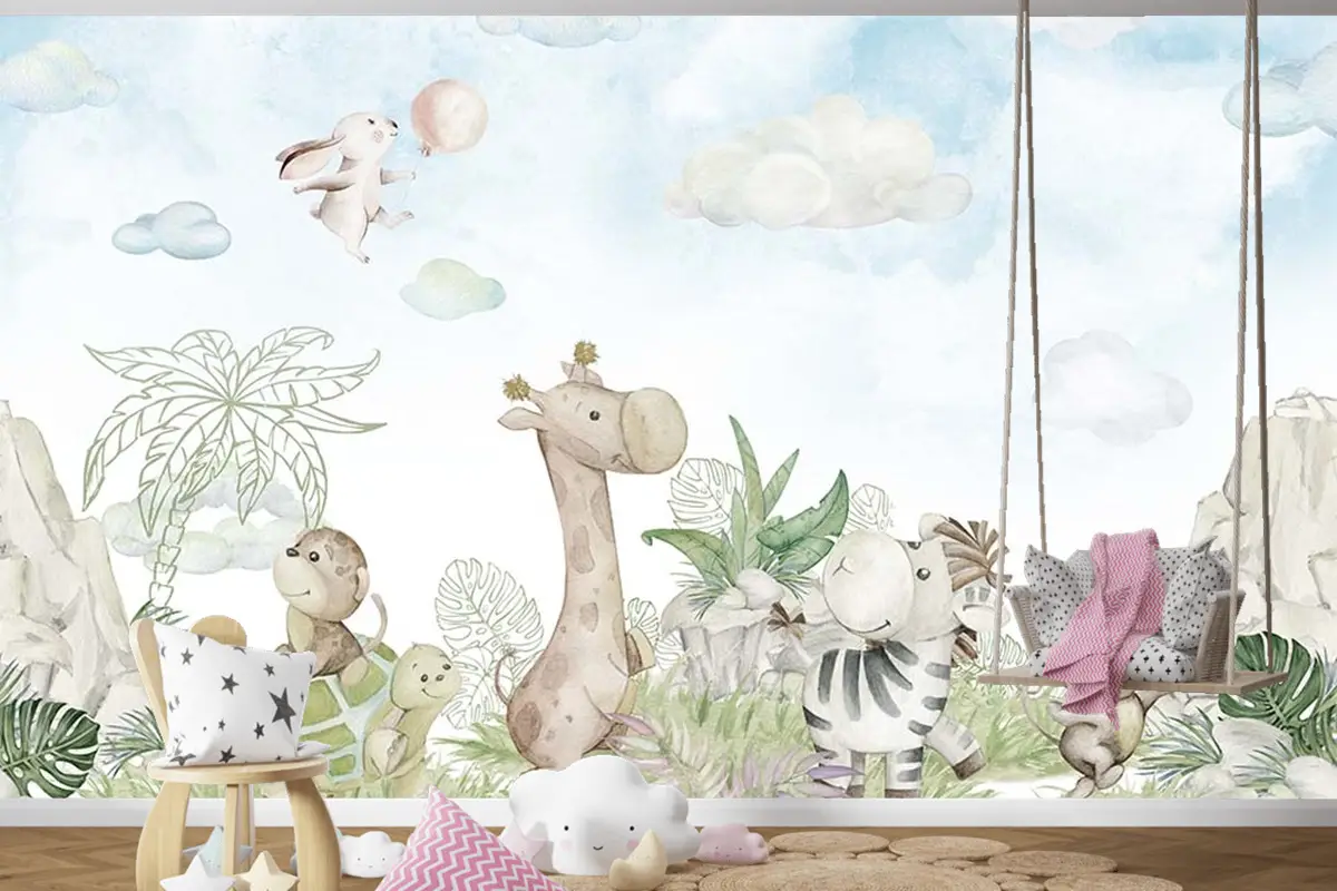 Çocuk Odası Duvar Kağıdı Sevimli Hayvanlar