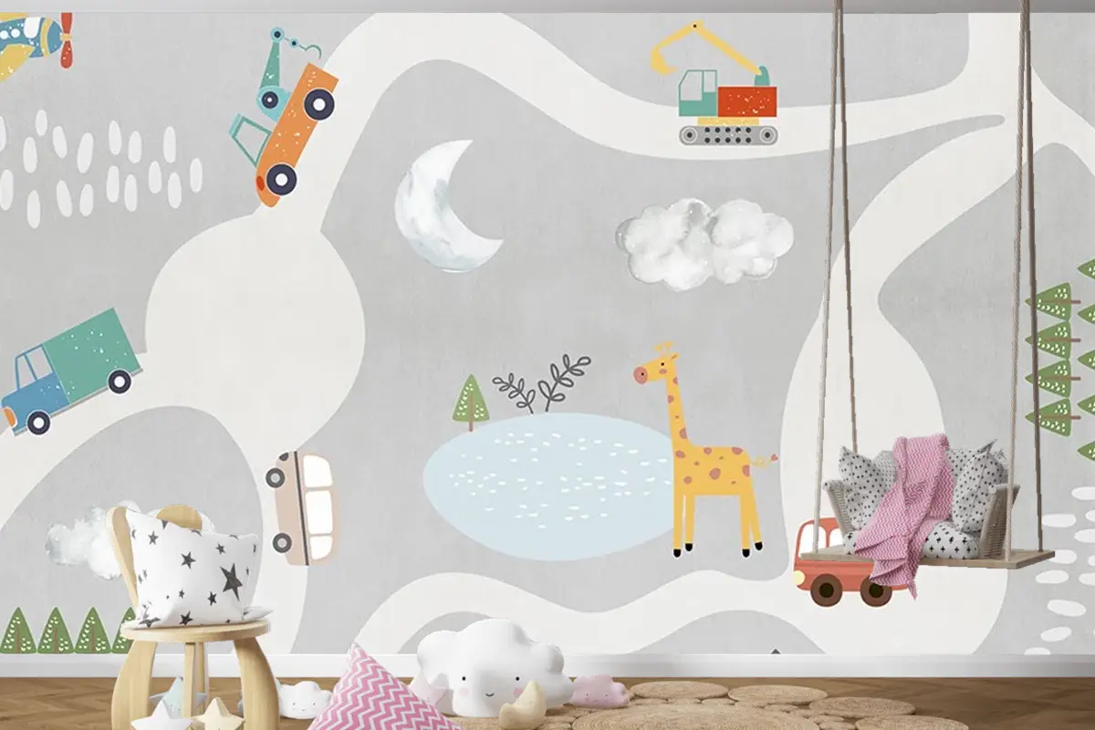 Çocuk Odası Kamyon Dozer Çocuk Odası Duvar Kağıdı