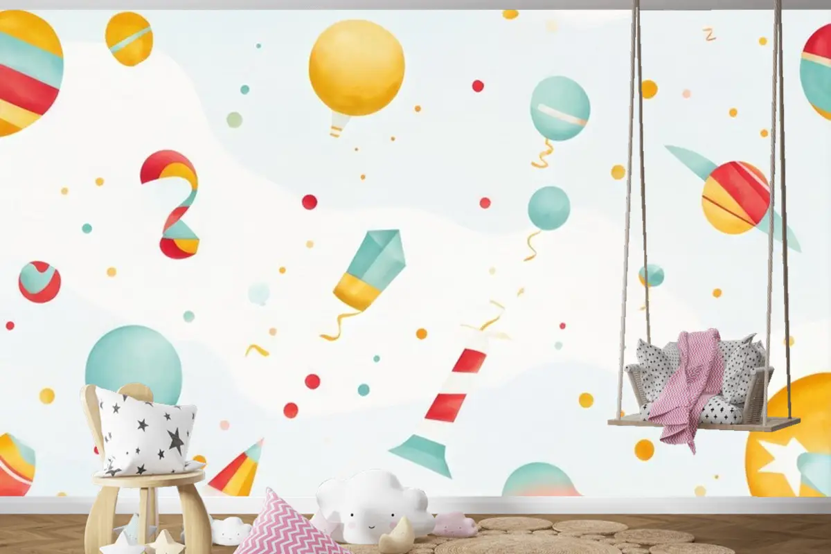 Bayraklı Renkli Balonlar Bayraklı Renkli Balonlar Çocuk Odası Duvar Kağıdı