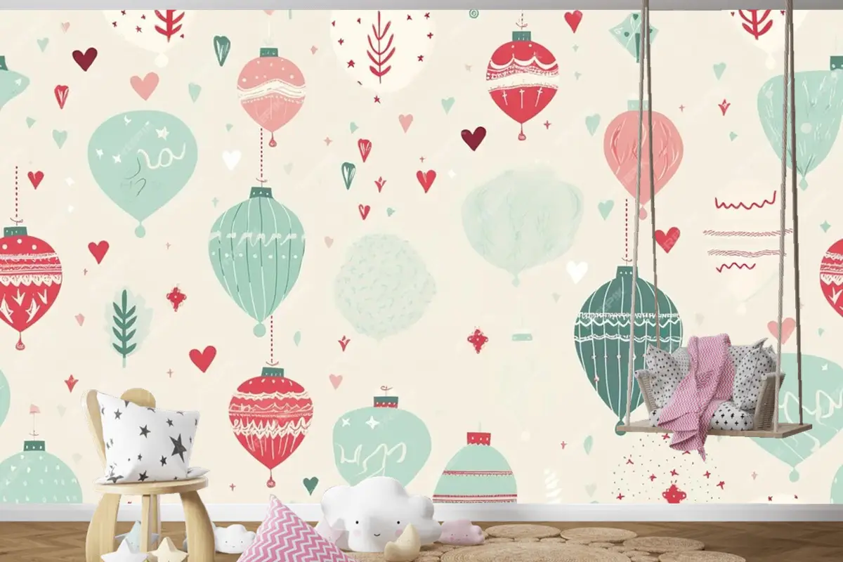 Renkli Noel Dikişsiz Desen Çocuk Odası Duvar Kağıdı