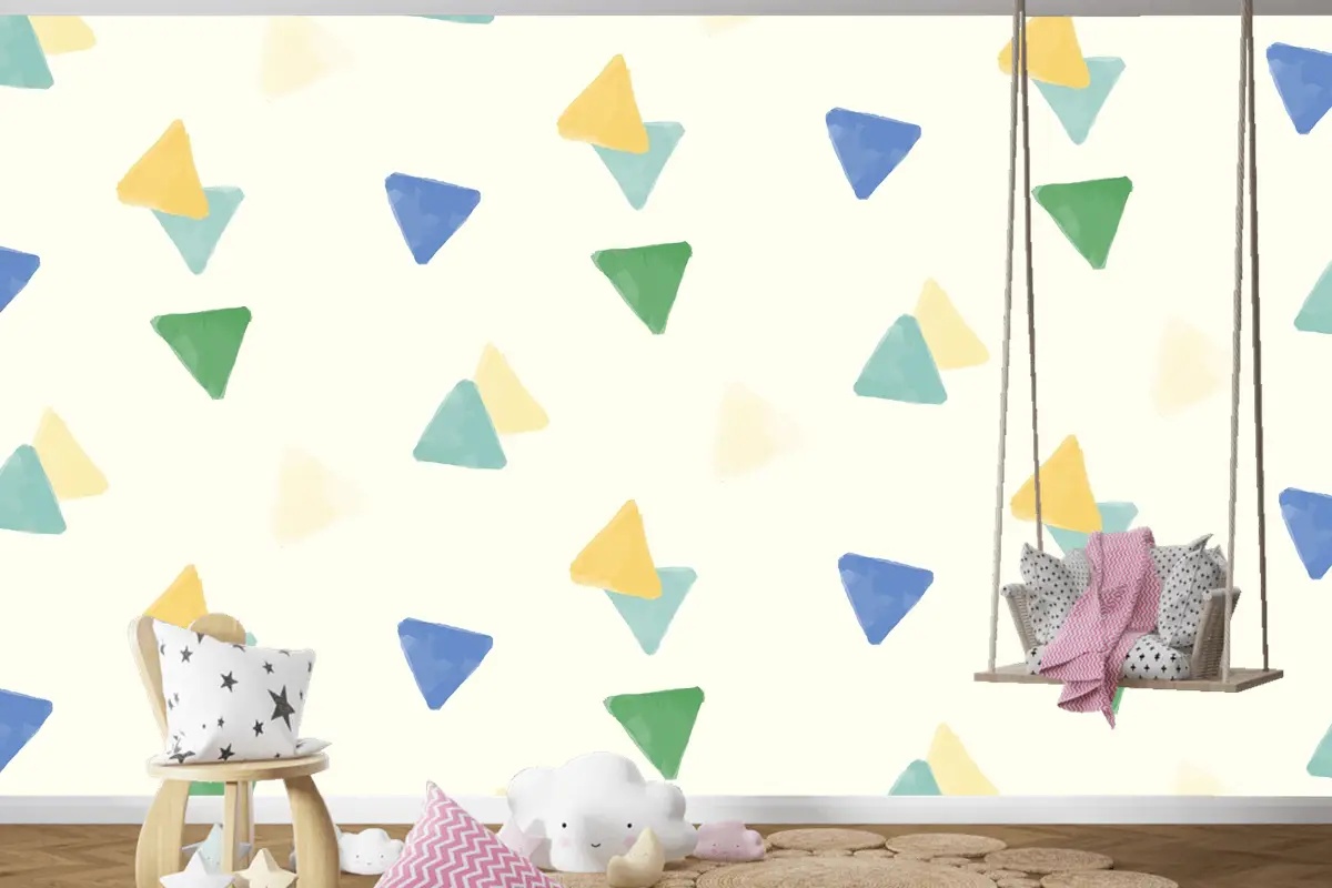 Renkli Geometrik Dikişsiz Desen Tasarımı Çocuk Odası Duvar Kağıdı