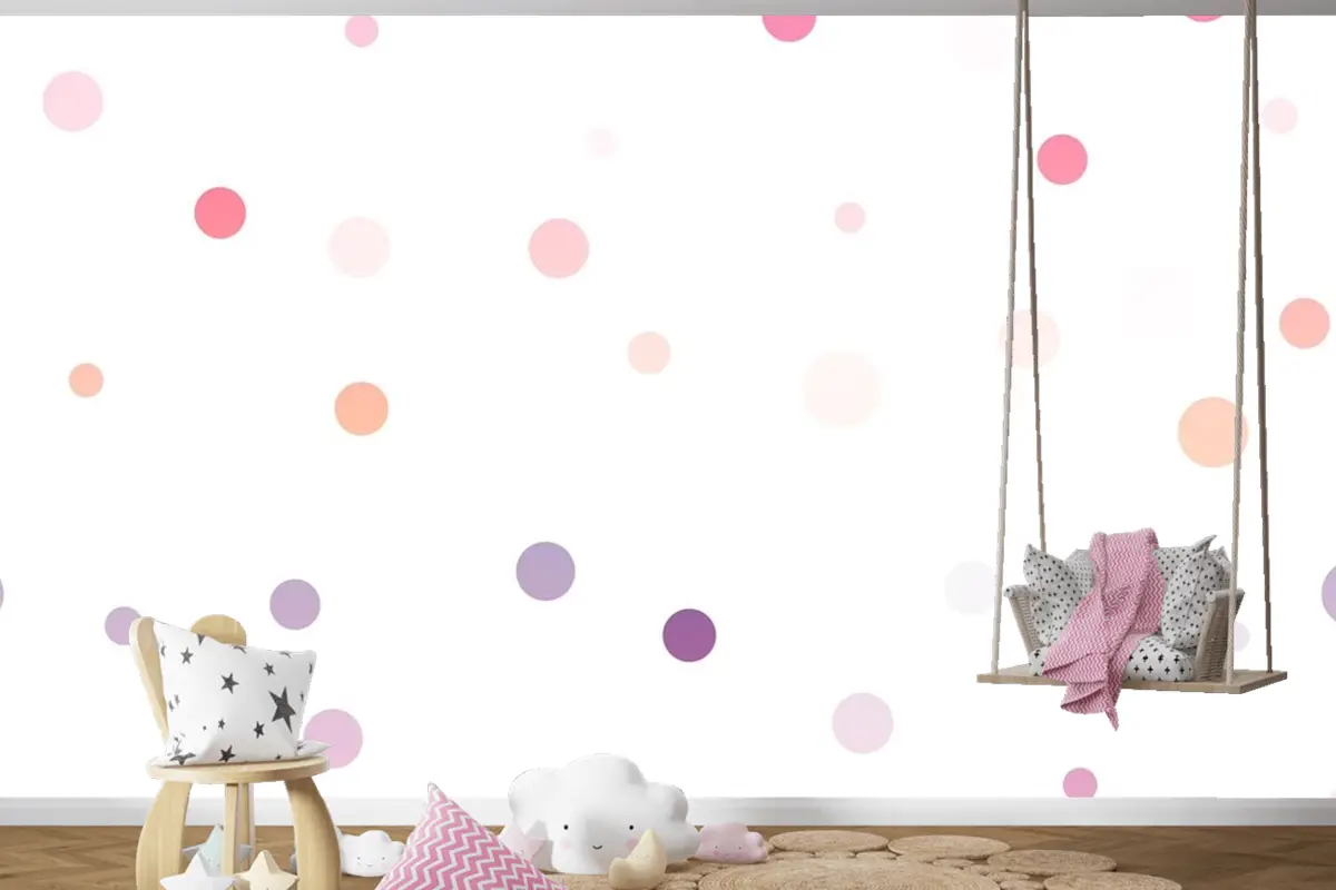 Beyaz Arka Planda Renkli Noktalar Dikişsiz Desen Çocuk Odası Duvar Kağıdı