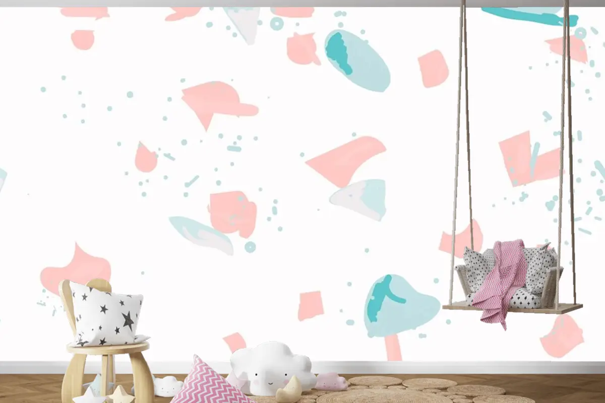 Pembe Ve Mavi Çocuk Odası Duvar Kağıdı Duvarında Renkli Terrazzo Soyut Arkaplan Kusursuz Desen