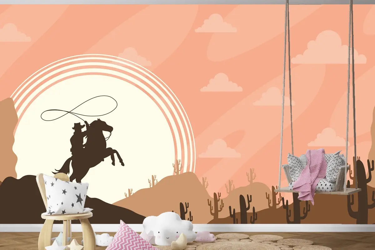 Çölde Kovboy Sahne Posteri Çocuk Odası Duvar Kağıdı