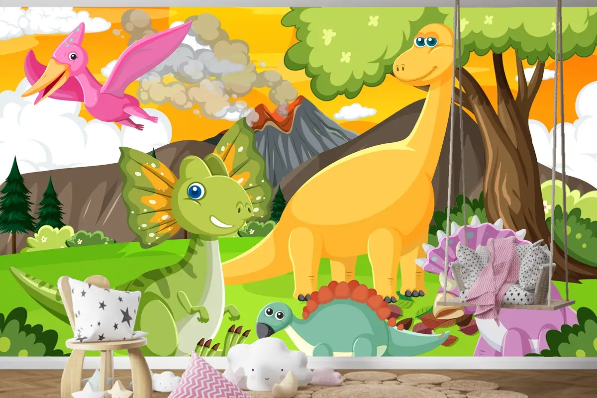 Ormandaki Sevimli Dinozor Grubu Çocuk Odası Duvar Kağıdı