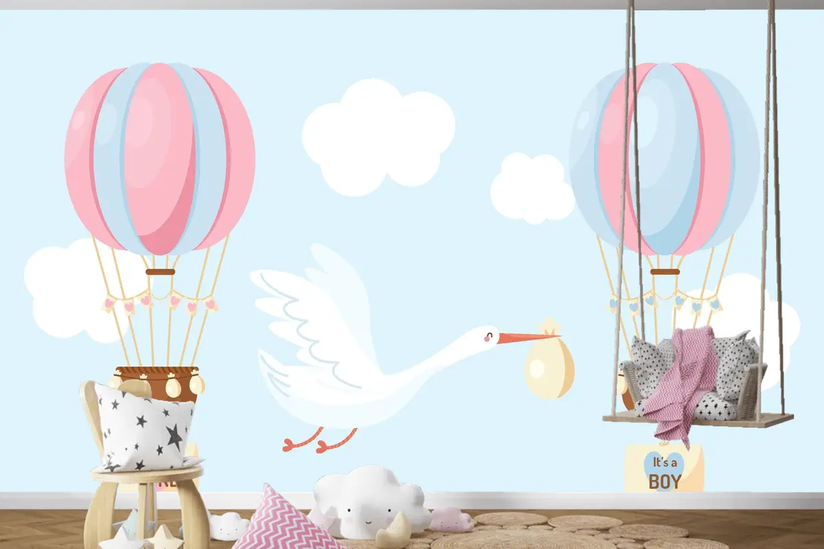 Sevimli Düz Tasarım Cinsiyet Ortaya Çocuk Odası Duvar Kağıdı