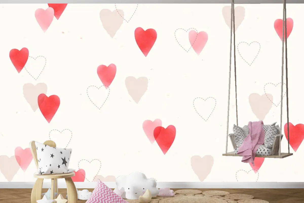 Sevimli Aşk Desen Arka Plan Çocuk Odası Duvar Kağıdı