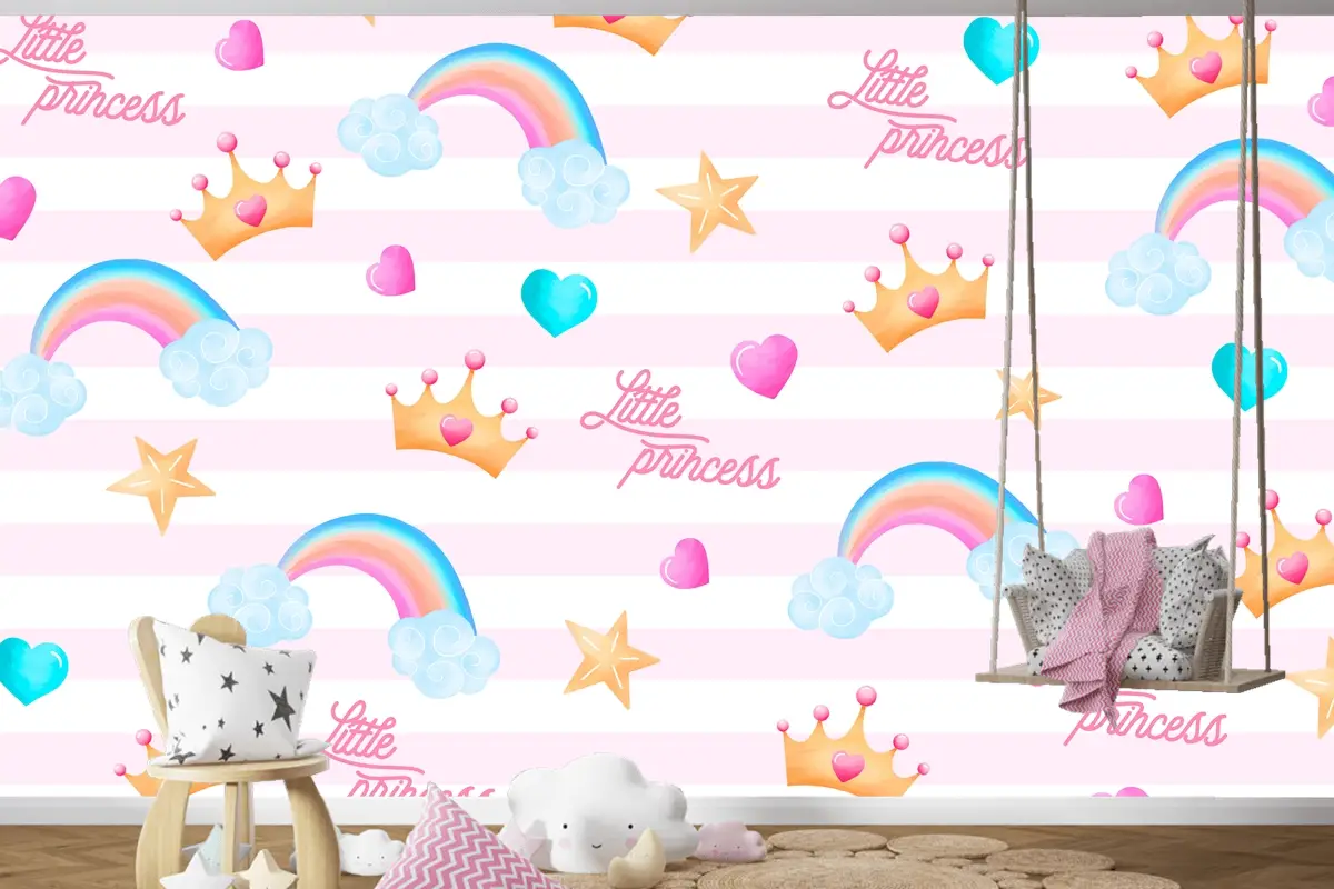 Küçük Bir Prenses Çocuk Odası Duvar Kağıdı  İçin Güzel Unsurlarla Sevimli Desen