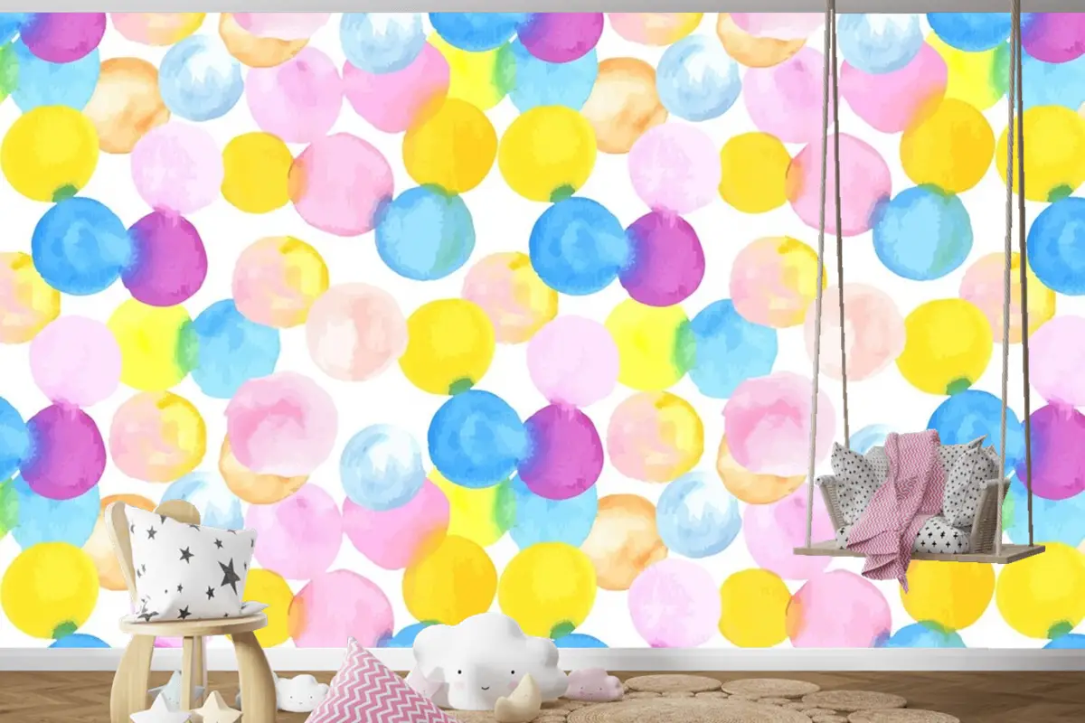 Noktalı Soyut Suluboya Dikişsiz Desen Çocuk Odası Duvar Kağıdı