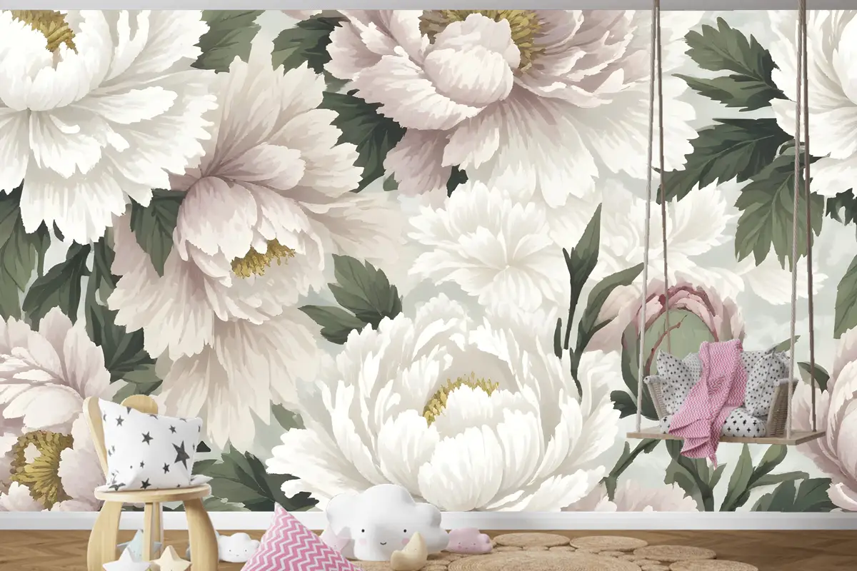 Hollandalı Pembe Şakayık Çiçek Çocuk Odası Duvar Kağıdı