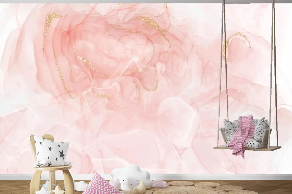 Altın Parıltılı Çocuk Odası Duvar Kağıdı  Ile Zarif El Boyalı Alkol Mürekkep Arka Planı