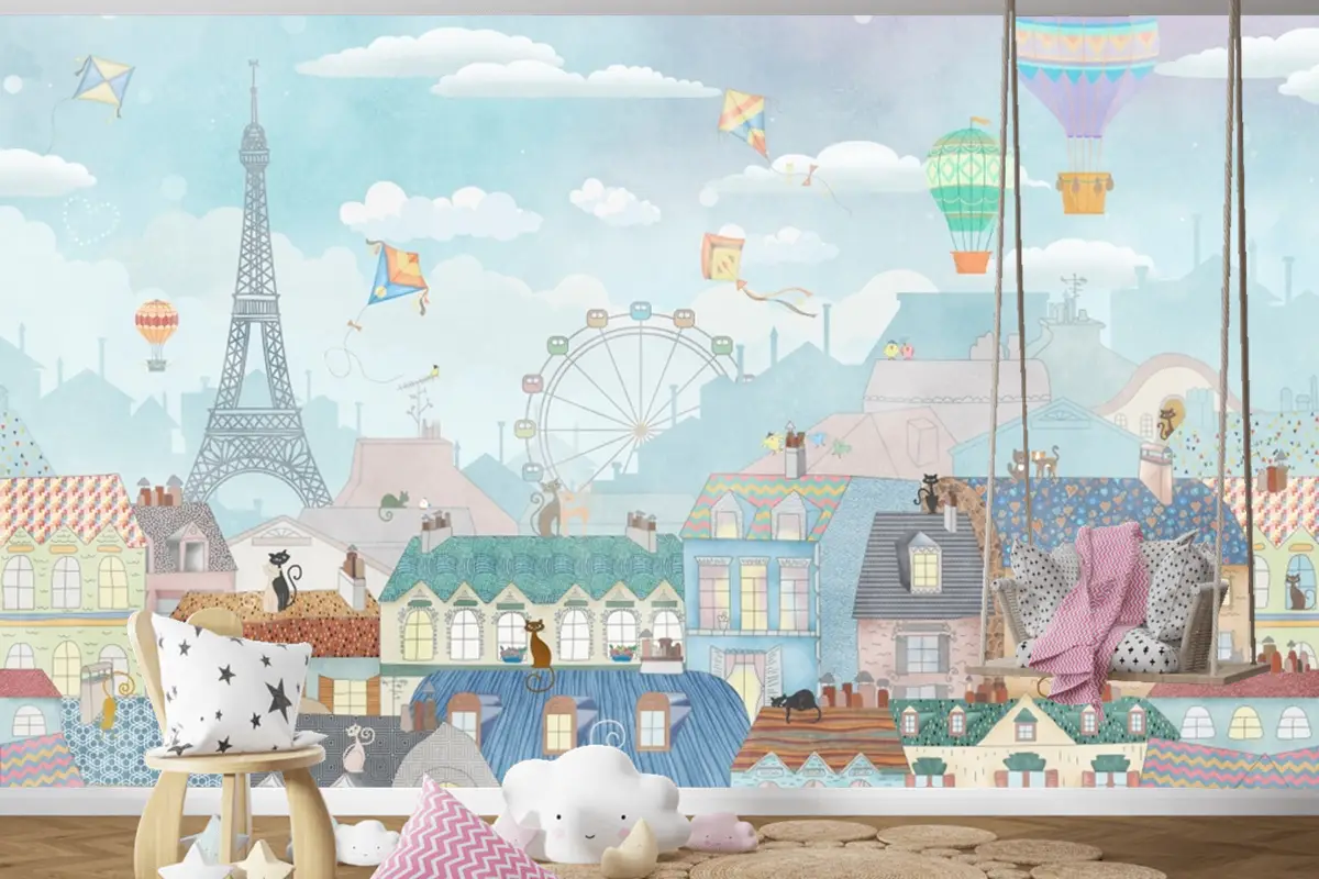 Eski Paris Suluboya Çocuk Odası Duvar Kağıdı