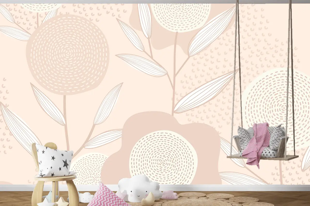 Pembe Çocuk Odası Duvar Kağıdı Duvarında Kadınsı Çiçek Desenli Vektör Arka Plan