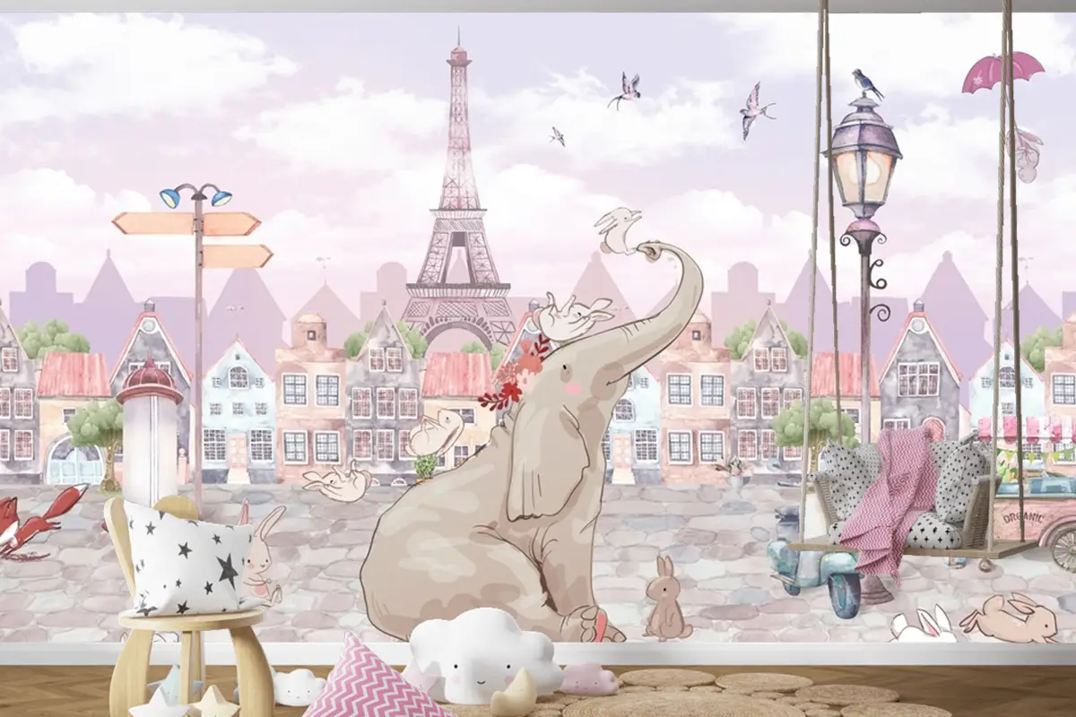 Fil Ve Tavşanlar Çocuk Odası Duvar Kağıdı