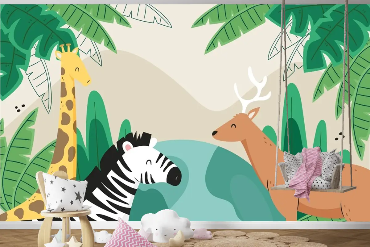 Flora Ve Fauna Çocuk Odası Duvar Kağıdı  Ile Dünya Yaban Hayatı Günü İçin Düz Arka Plan