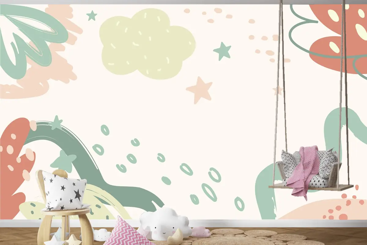 Düz Tasarım Bebek Duş Şablonu Çocuk Odası Duvar Kağıdı 