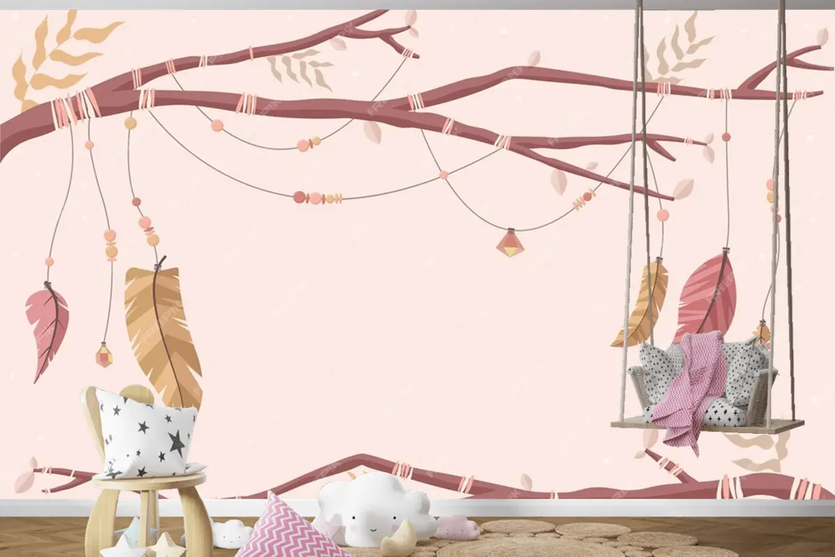 Düz Tasarım Boho Arka Plan Çocuk Odası Duvar Kağıdı 