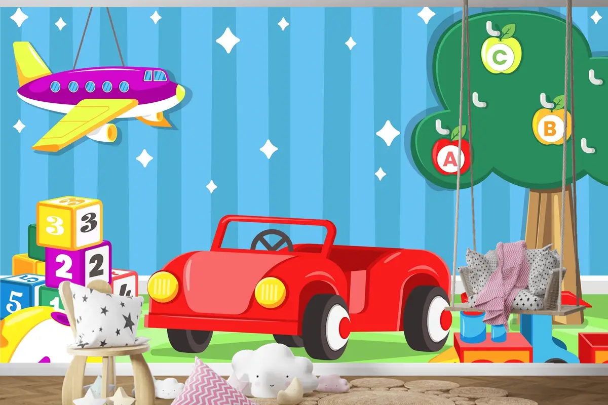 Düz Tasarım Noel Oyuncakları Çocuk Odası Duvar Kağıdı