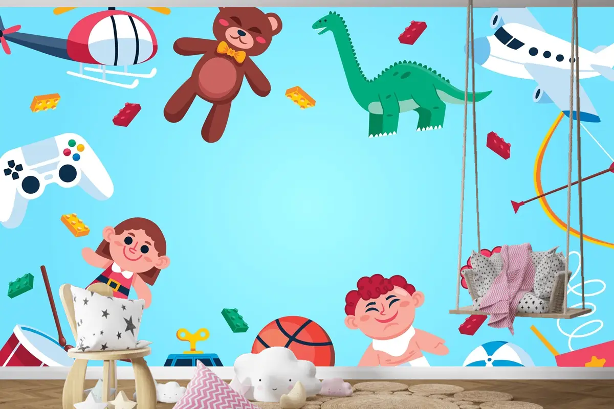 Düz Tasarım Noel Oyuncakları Çocuk Odası Duvar Kağıdı