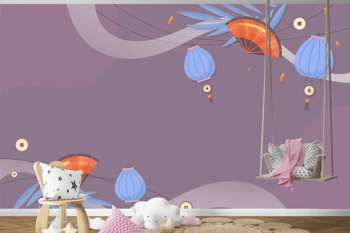 Düz Sonbahar Ortası Festivali Çocuk Odası Duvar Kağıdı 